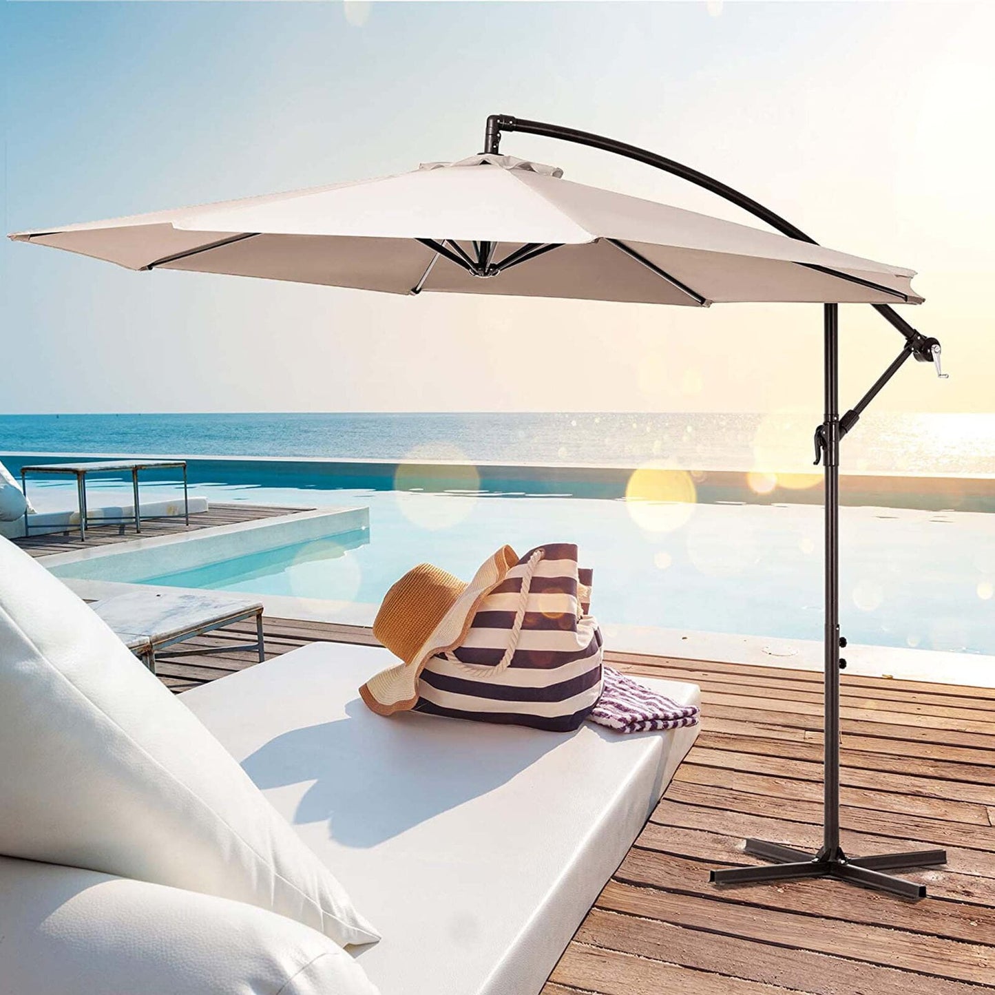 JUSTLET 10ft Offset Hanging Outdoor Cantilever Patio Umbrella for Garden, Navy Blue
