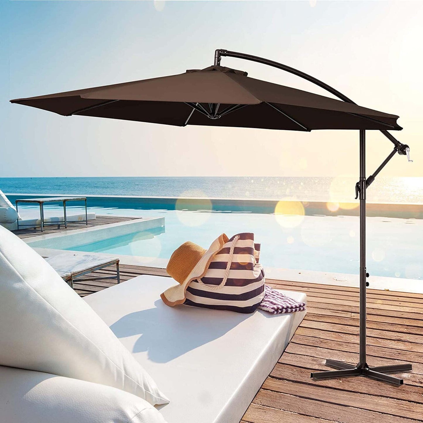 JUSTLET 10ft Offset Hanging Outdoor Cantilever Patio Umbrella for Garden, Navy Blue