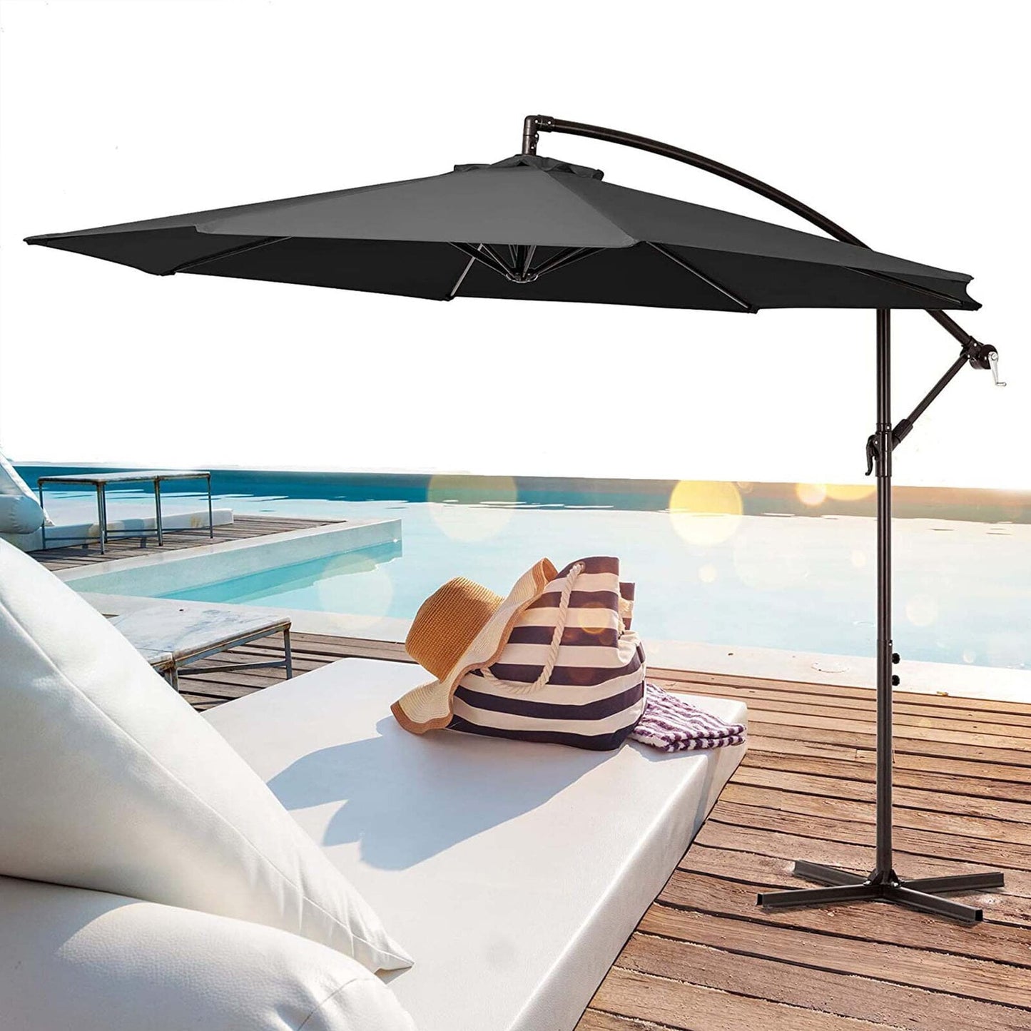 JUSTLET 10ft Offset Hanging Outdoor Cantilever Patio Umbrella for Garden, Navy Blue