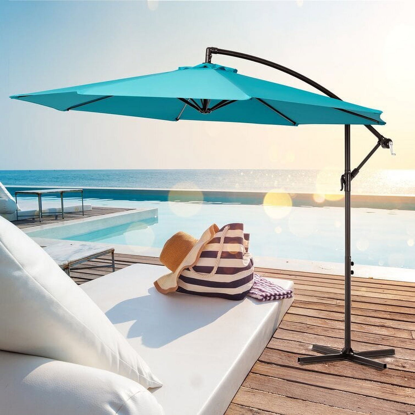 JUSTLET 10ft Offset Hanging Outdoor Cantilever Patio Umbrella for Garden, Navy Blue