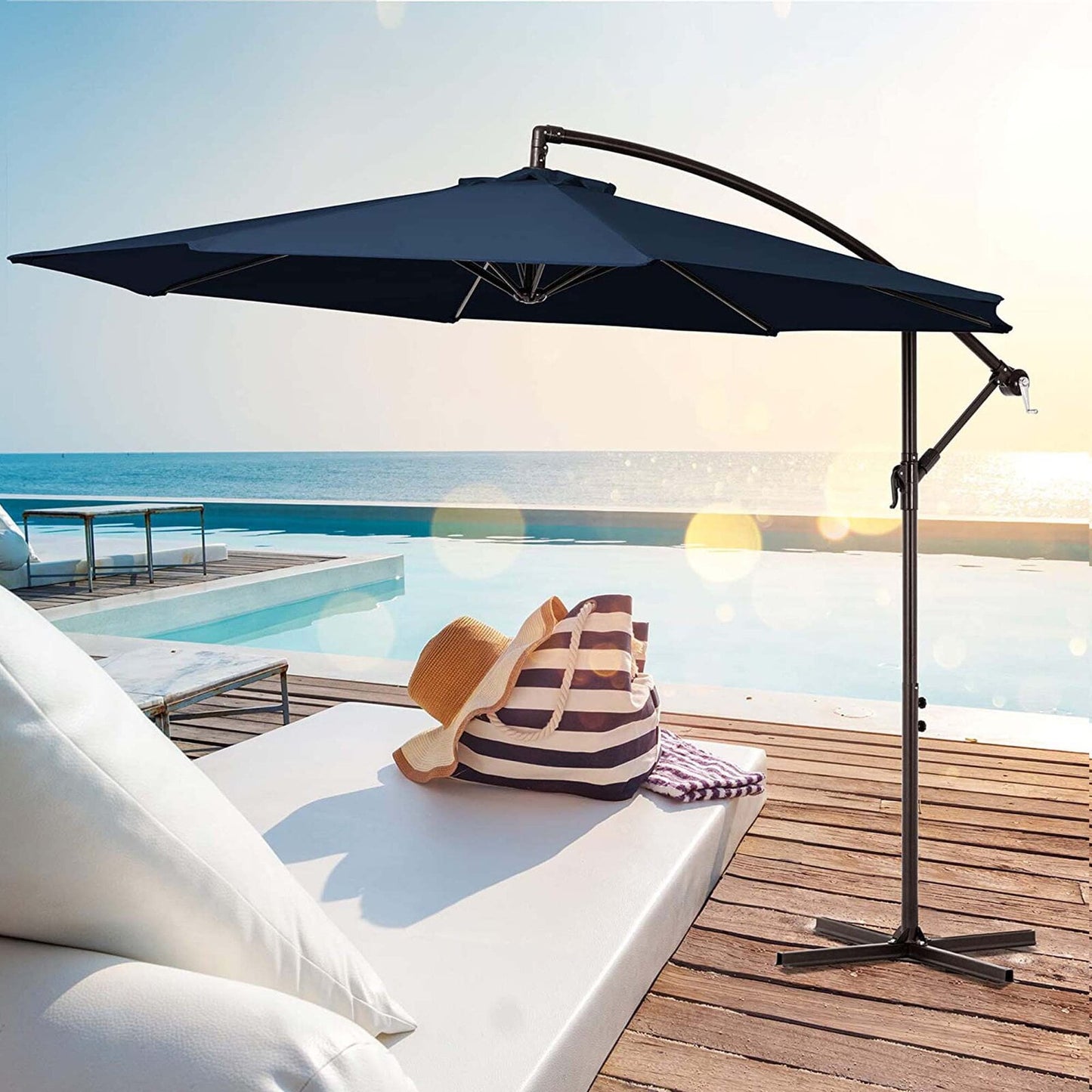 JUSTLET 10ft Offset Hanging Outdoor Cantilever Patio Umbrella for Garden, Navy Blue