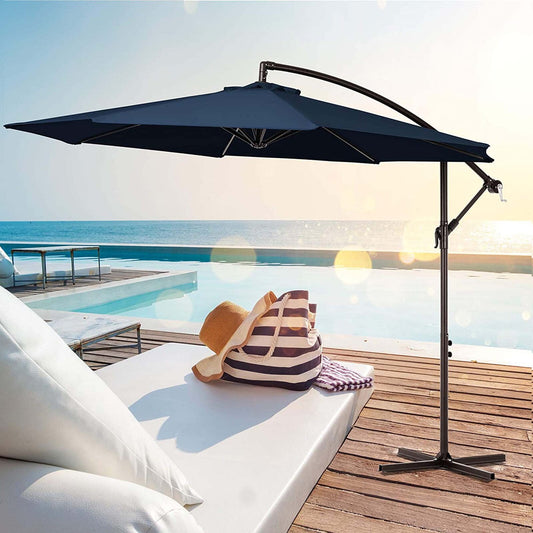 JUSTLET 10ft Offset Hanging Outdoor Cantilever Patio Umbrella for Garden, Navy Blue