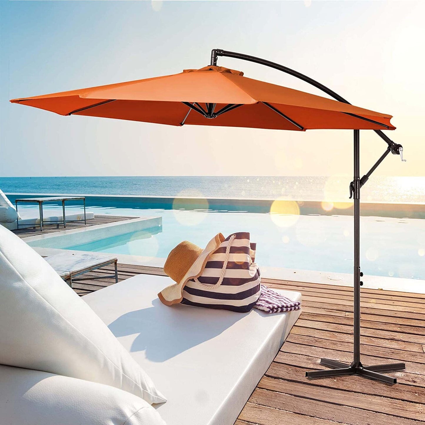 JUSTLET 10ft Offset Hanging Outdoor Cantilever Patio Umbrella for Garden, Navy Blue