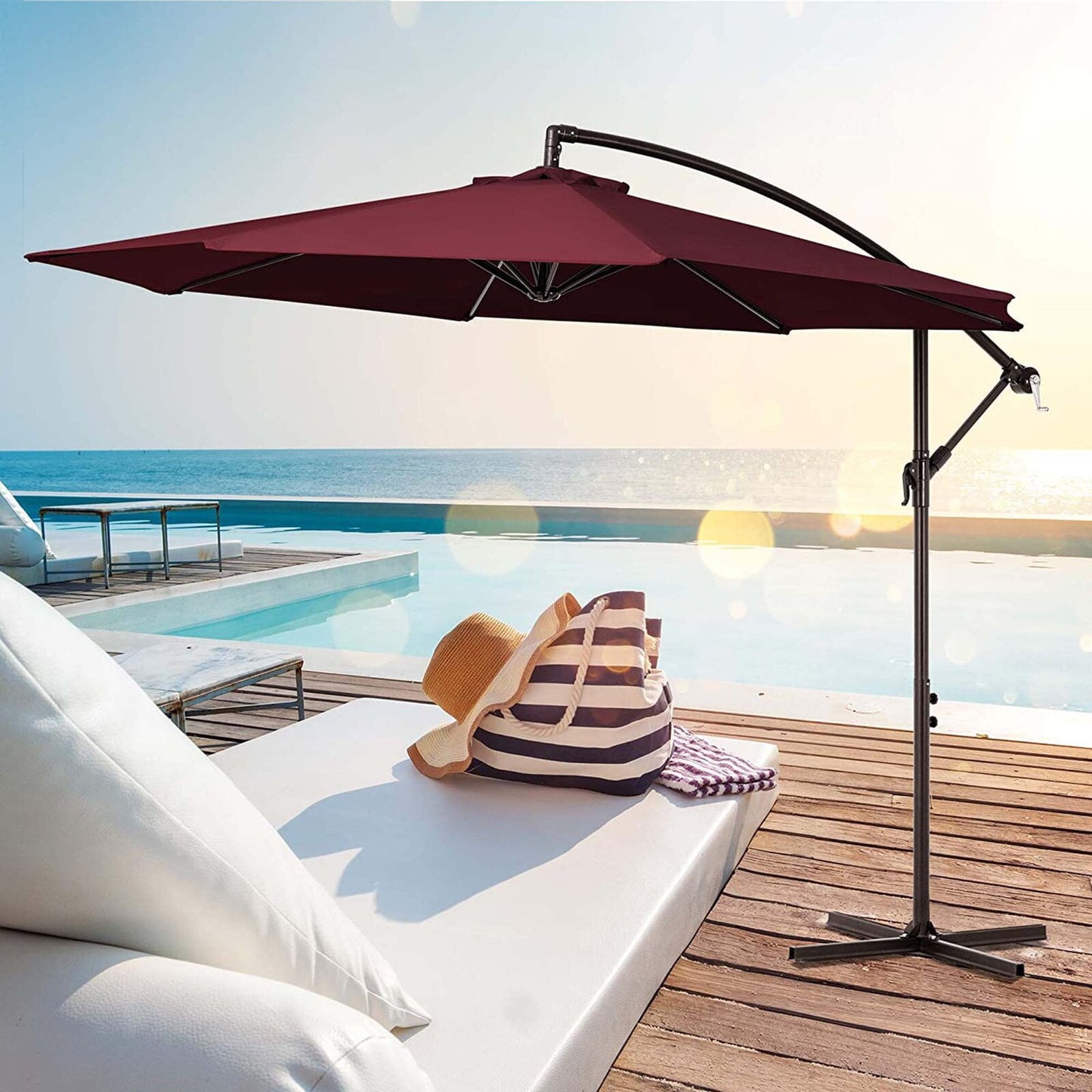 JUSTLET 10ft Offset Hanging Outdoor Cantilever Patio Umbrella for Garden, Navy Blue