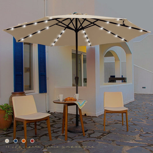 JUSTLET 11' Outdoor Patio Market Solar Umbrella w/ LED Lights, Beige