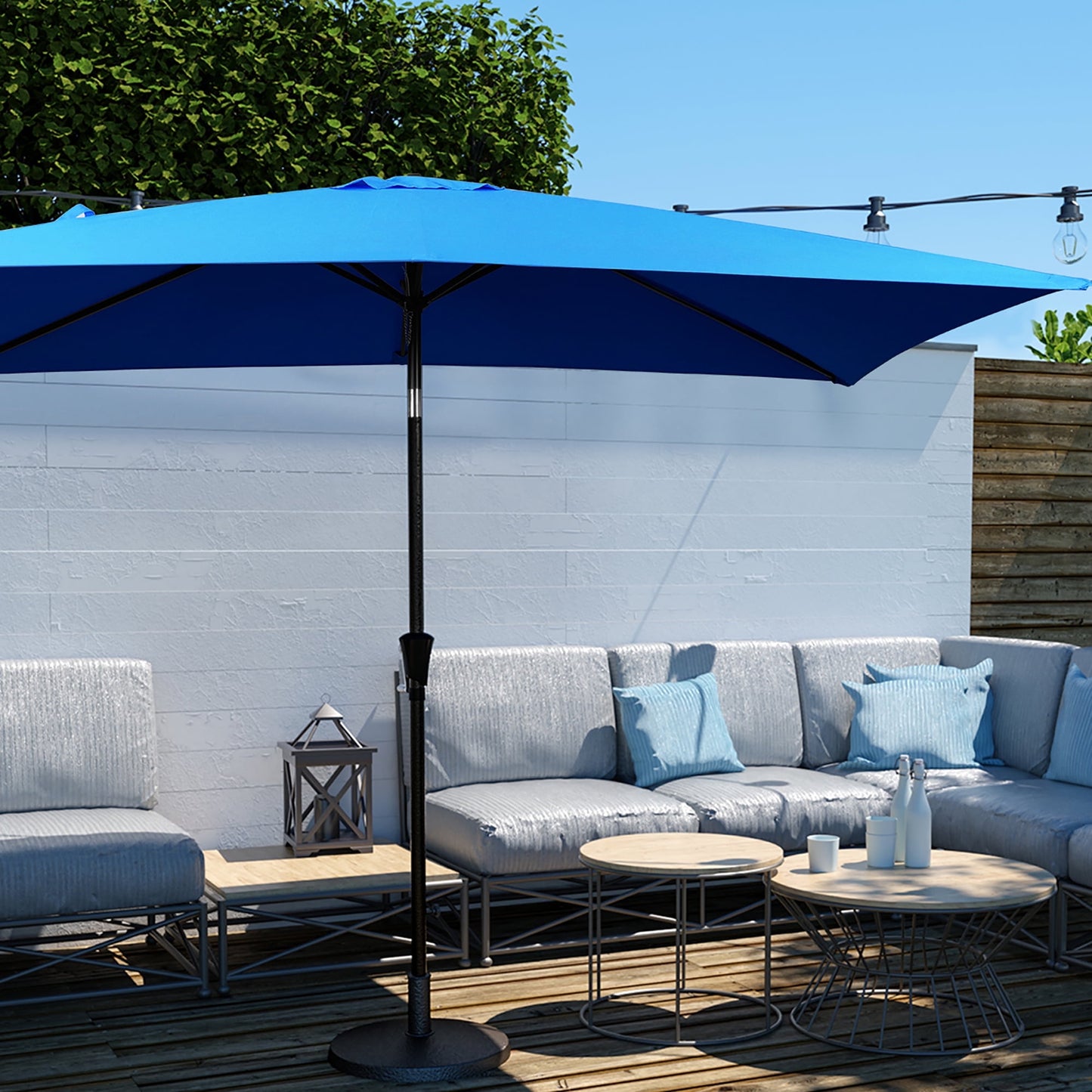 JUSTLET 6.5' x 10' Rectangular Patio Umbrellas, Outdoor Umbrella for Chair, Navy Blue