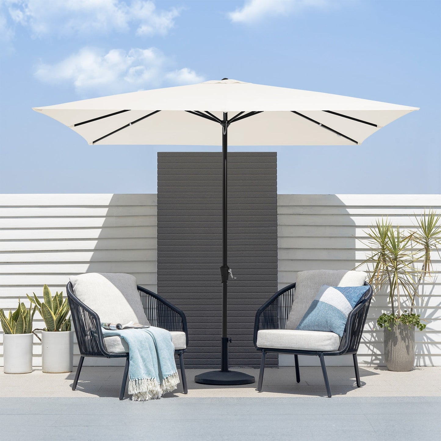 JUSTLET 8 x 10 ft Outdoor Rectangular Patio Market Umbrella, Beige
