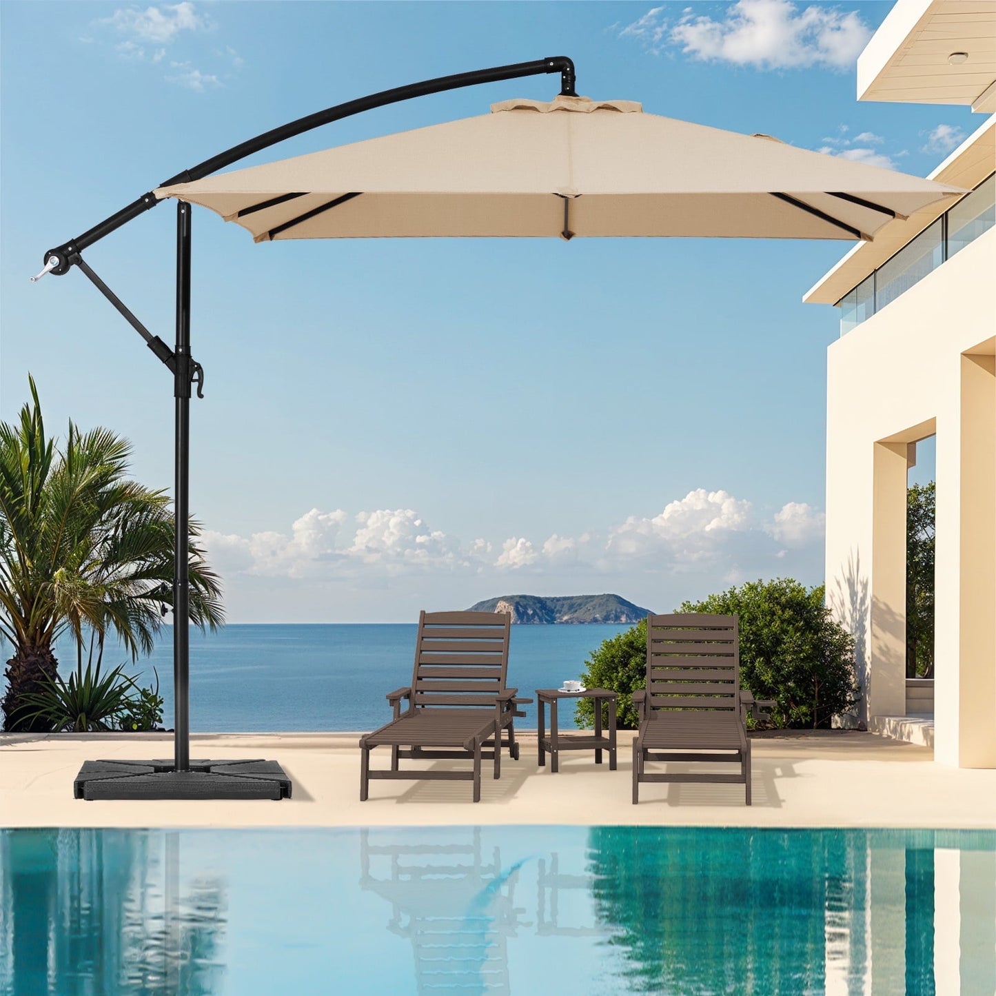 JUSTLET 8 x 8 ft Outdoor Square Hanging Offset Cantilever Umbrella for Garden,Base Included, Orange