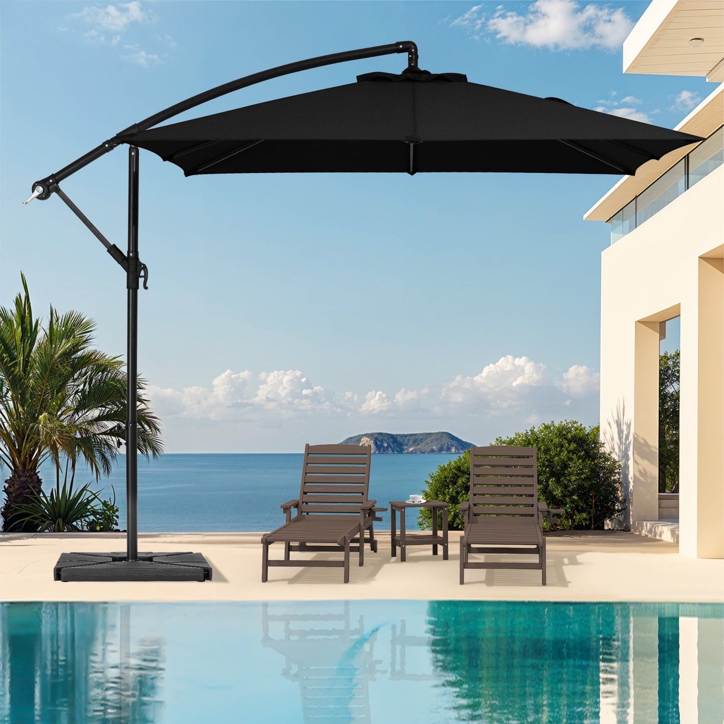 JUSTLET 8 x 8 ft Outdoor Square Hanging Offset Cantilever Umbrella for Garden,Base Included, Orange