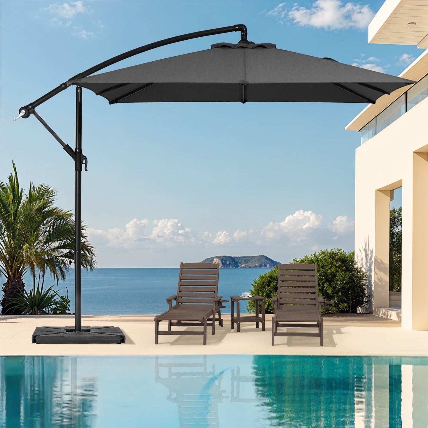 JUSTLET 8 x 8 ft Outdoor Square Hanging Offset Cantilever Umbrella for Garden,Base Included, Orange