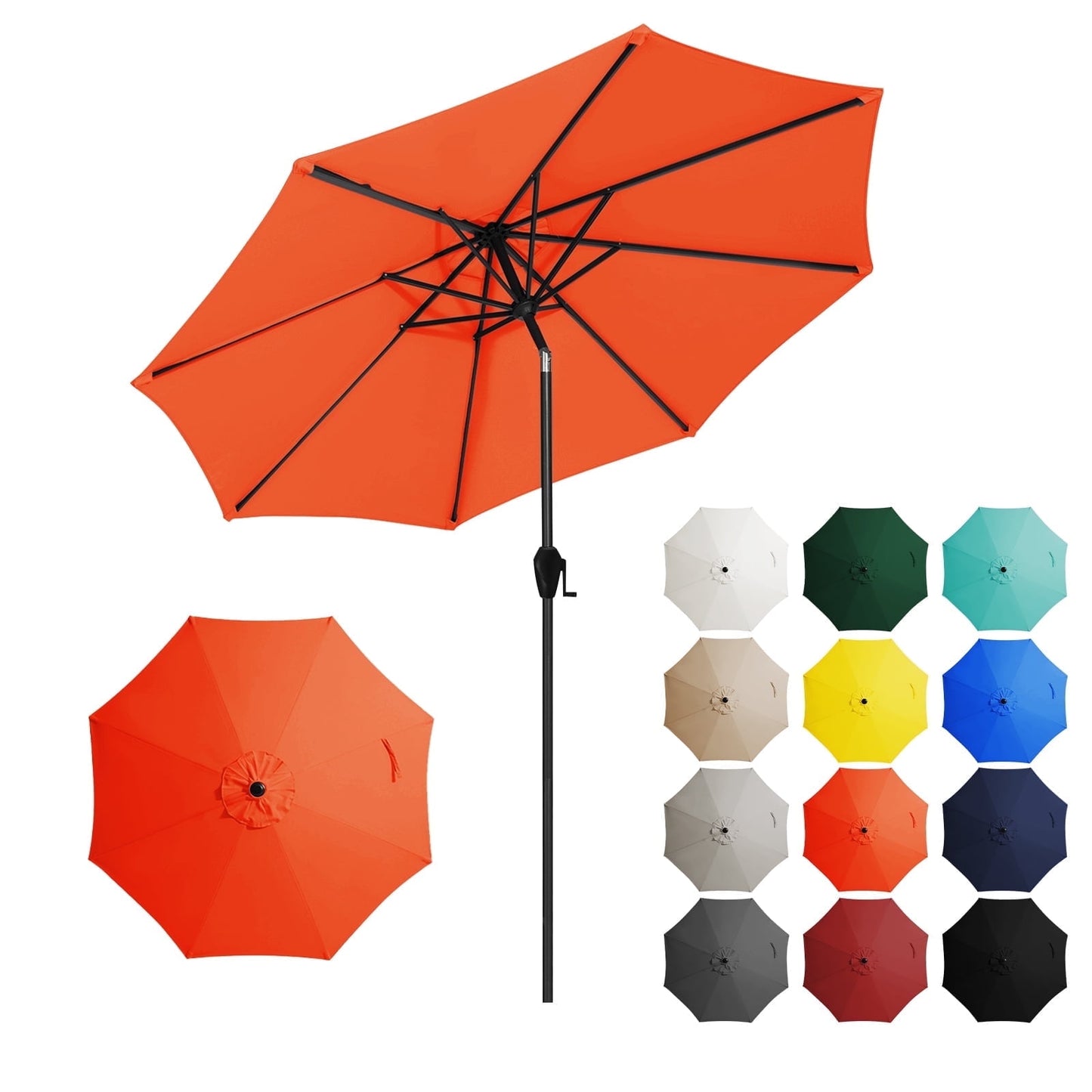 JUSTLET 9FT Outdoor Market Patio Umbrella with 8 Reinforced Steel Ribs, Crank Lift, Push Button Tilt, UV-Resistant, Windproof & Waterproof – Beige
