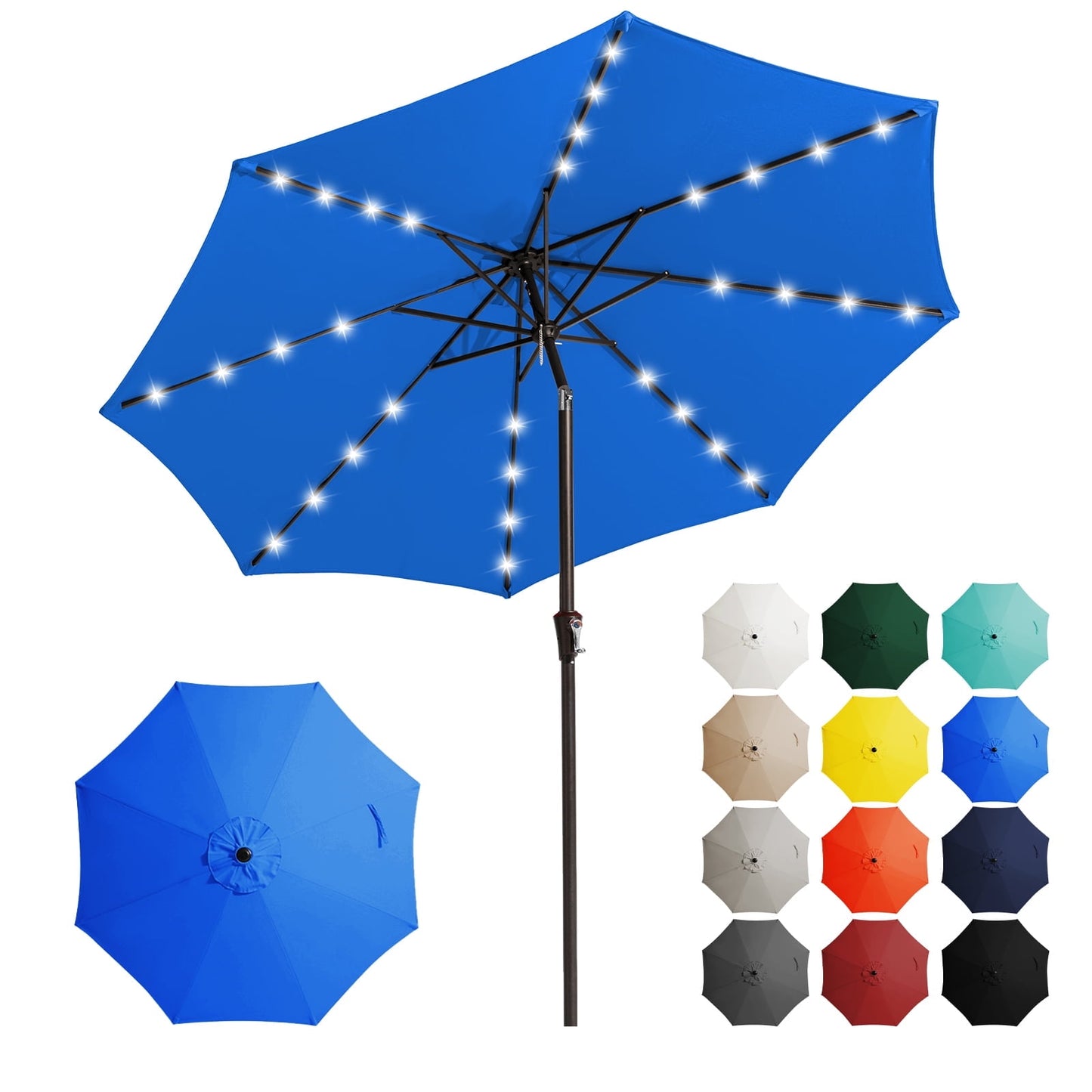 JUSTLET 11' Outdoor Patio Market Solar Umbrella w/ LED Lights, Beige