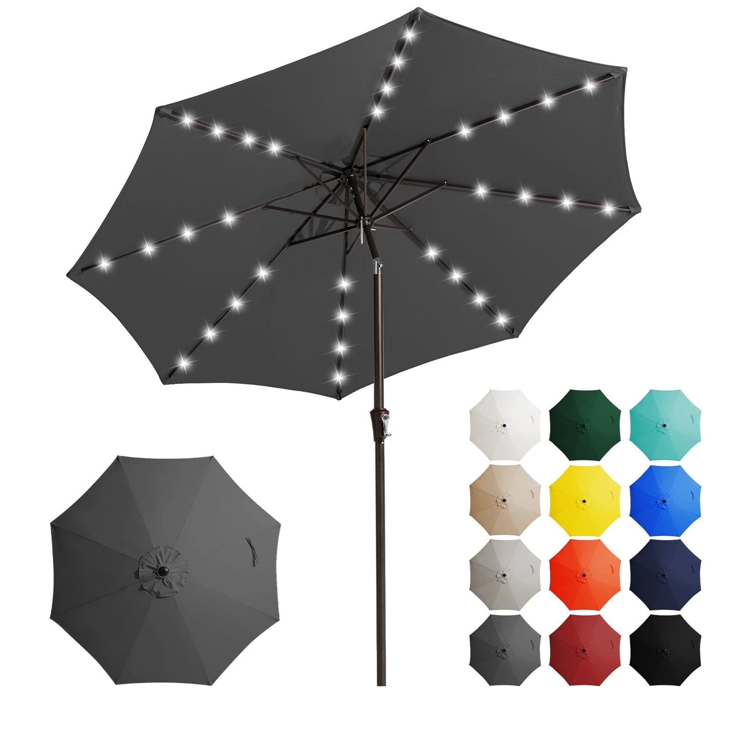 JUSTLET 11' Outdoor Patio Market Solar Umbrella w/ LED Lights, Beige