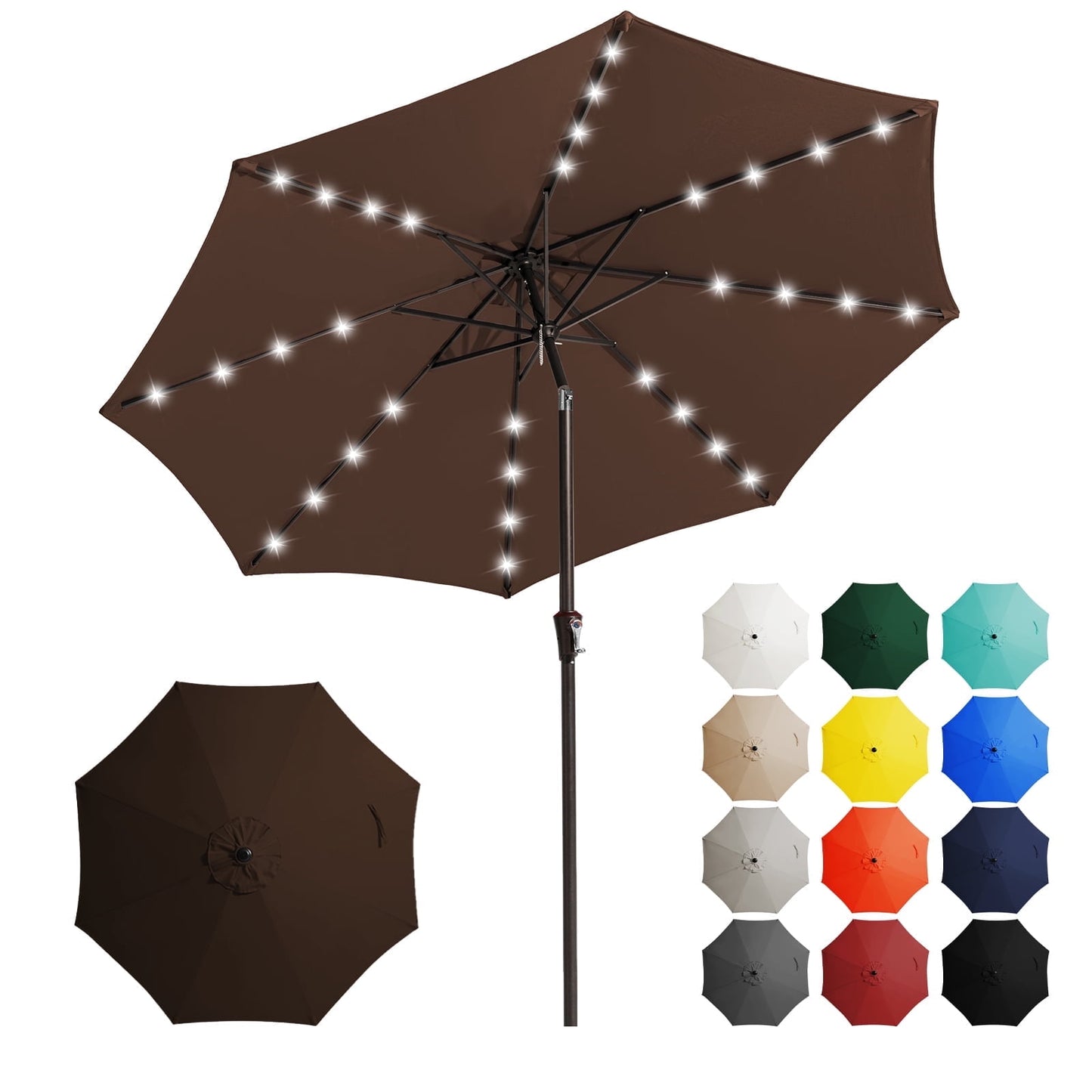 JUSTLET 11' Outdoor Patio Market Solar Umbrella w/ LED Lights, Beige