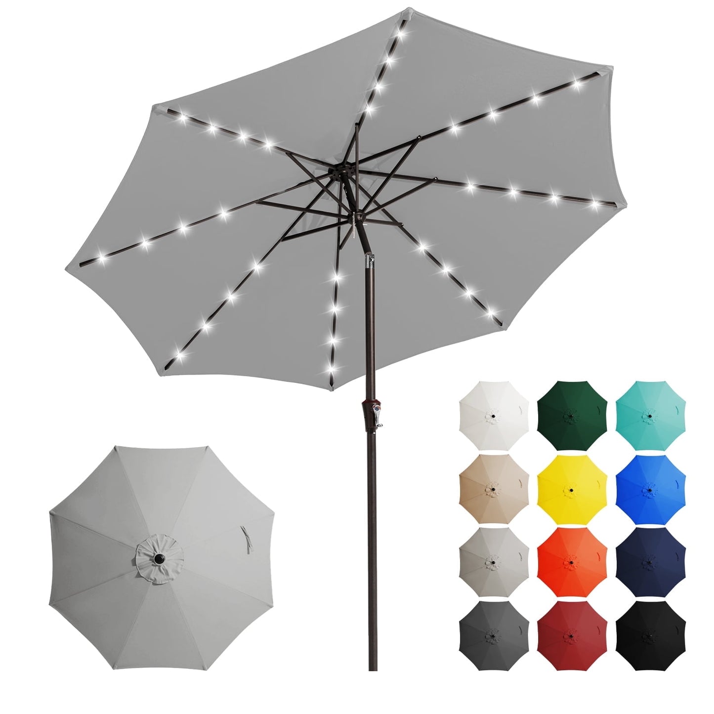 JUSTLET 11' Outdoor Patio Market Solar Umbrella w/ LED Lights, Beige