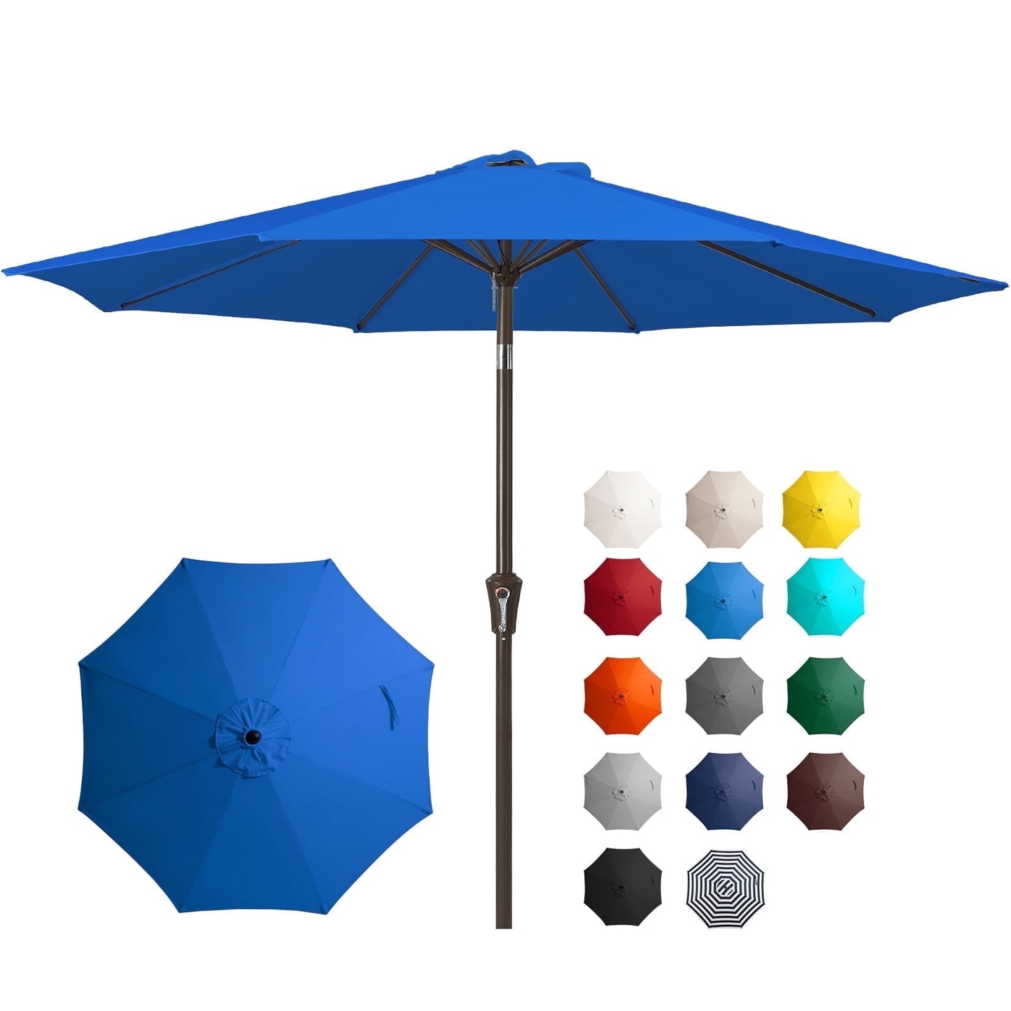 JUSTLET 9FT Outdoor Market Patio Umbrella with 8 Reinforced Steel Ribs, Crank Lift, Push Button Tilt, UV-Resistant, Windproof & Waterproof – Beige