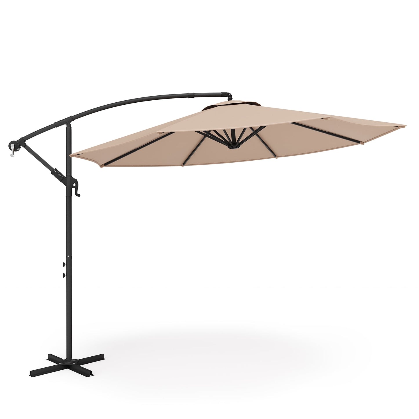LAUSAINT HOME 10 ft Cantilever Patio Umbrella, Round Outdoor Beige Umbrella with LED Lights