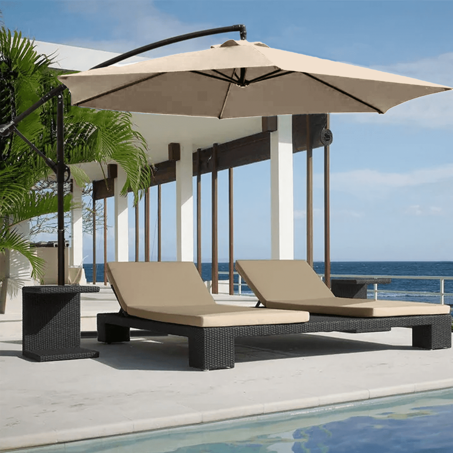 Lacoo10-Foot Offset Hanging Polyester Market Outdoor Patio Umbrella with Steel Frame and Easy Tilt,Black