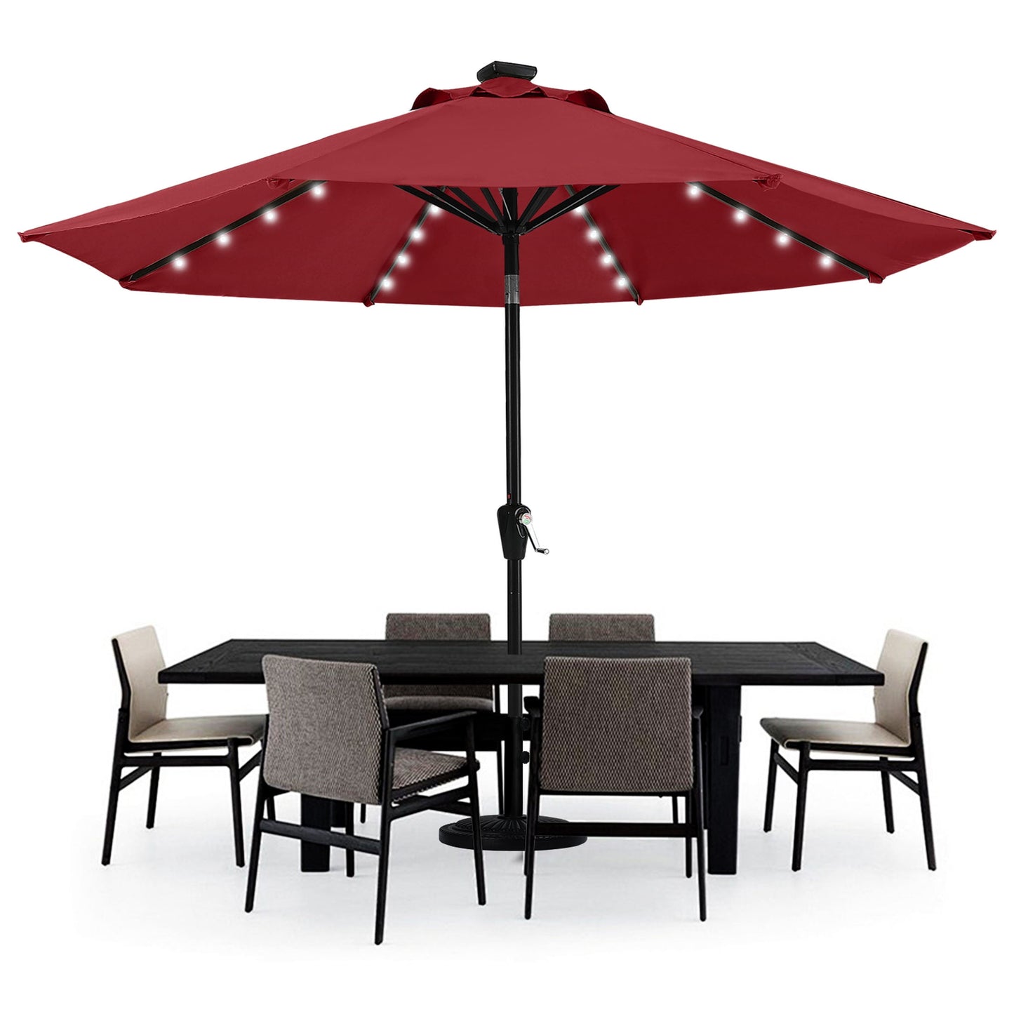 MASTERCANOPY 9ft Solar Patio Umbrella with 32 LED Lights Easy Tilt and Crank 8 Ribs, Khaki