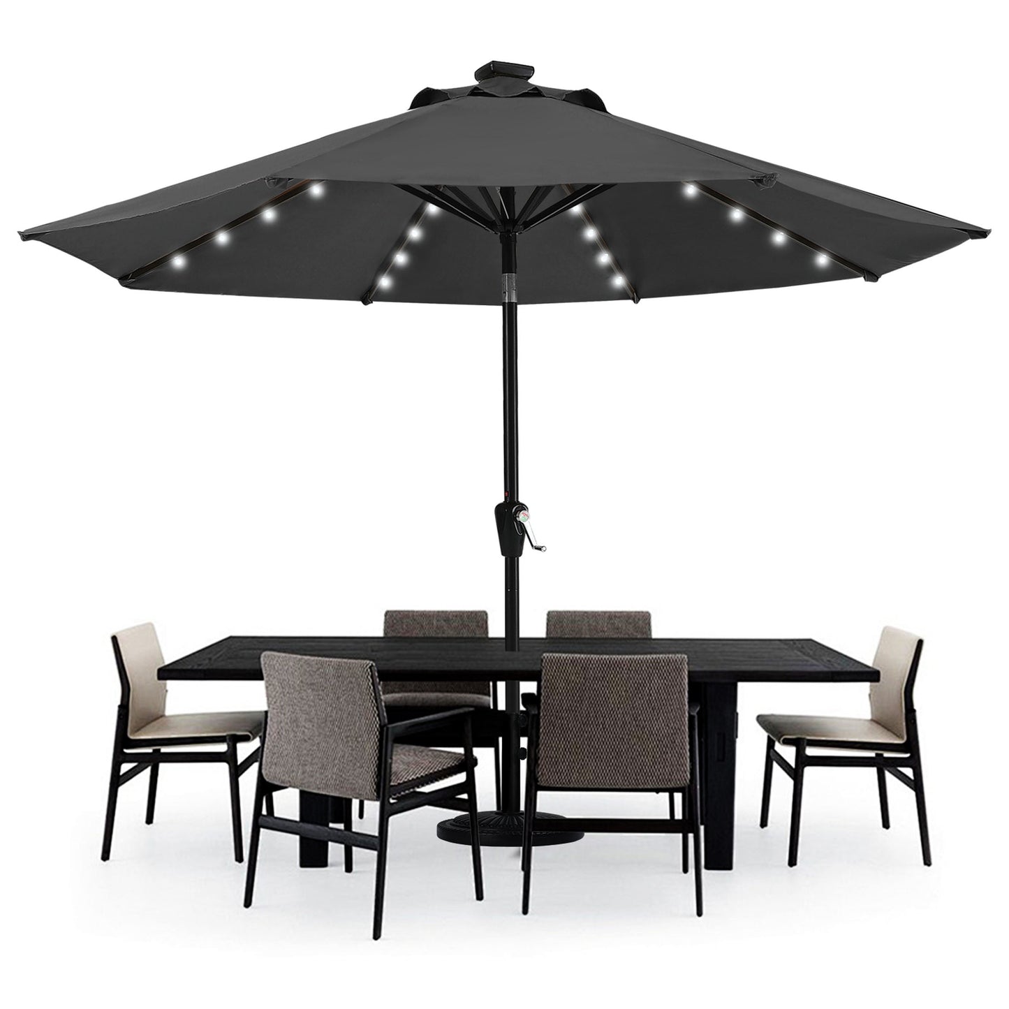 MASTERCANOPY 9ft Solar Patio Umbrella with 32 LED Lights Easy Tilt and Crank 8 Ribs, Khaki
