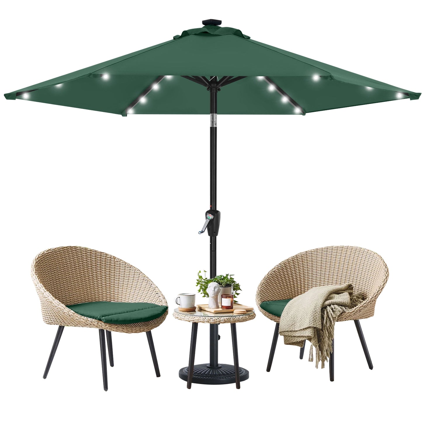 MASTERCANOPY 9ft Solar Patio Umbrella with 32 LED Lights Easy Tilt and Crank 8 Ribs, Khaki