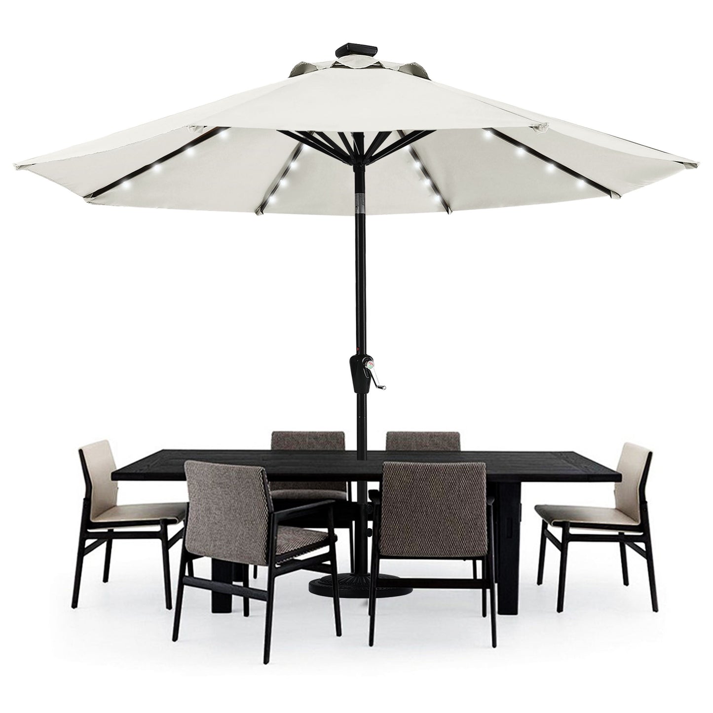 MASTERCANOPY 9ft Solar Patio Umbrella with 32 LED Lights Easy Tilt and Crank 8 Ribs, Khaki