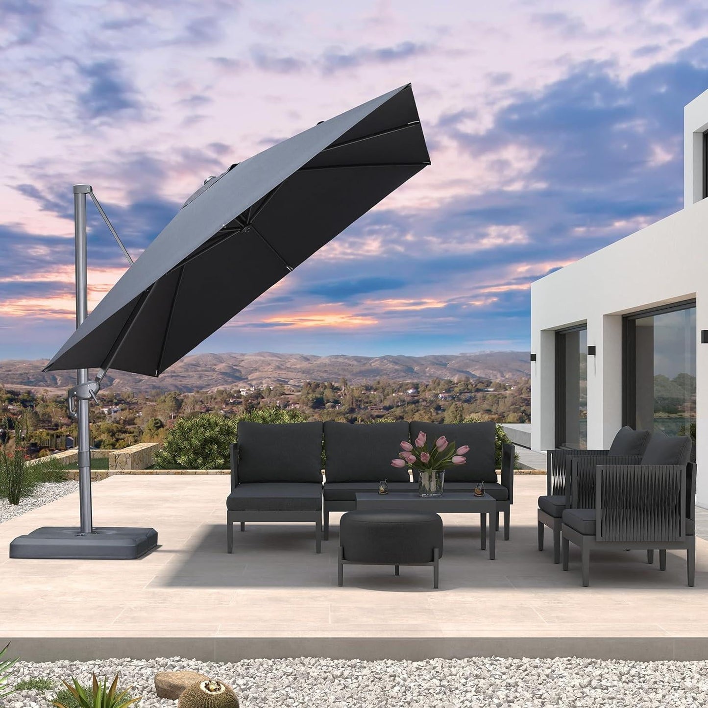 PURPLE LEAF 8 FT Patio Cantilever Umbrella Outdoor Offset Square Umbrella with 360-degree Rotation for Deck Pool Garden, Light Grey