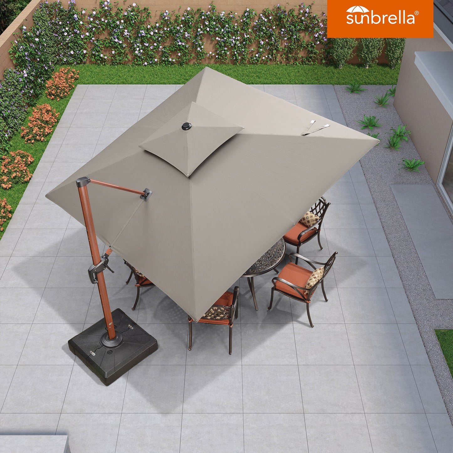 PURPLE LEAF 9FT Deluxe Square Wood Grain Patio Umbrella, Large Offset Cantilever Umbrella with 360° Rotation, Beige