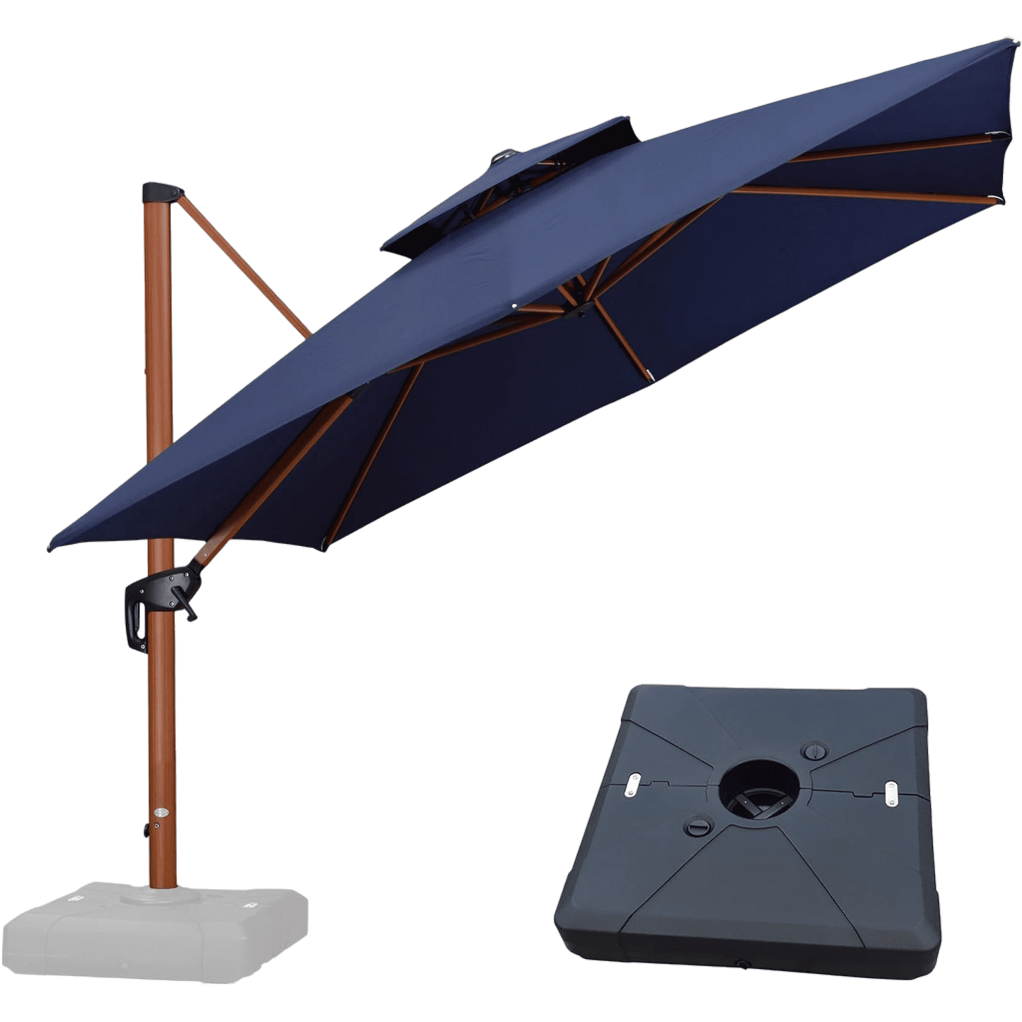 PURPLE LEAF 9FT Deluxe Square Wood Grain Patio Umbrella, Large Offset Cantilever Umbrella with 360° Rotation, Beige