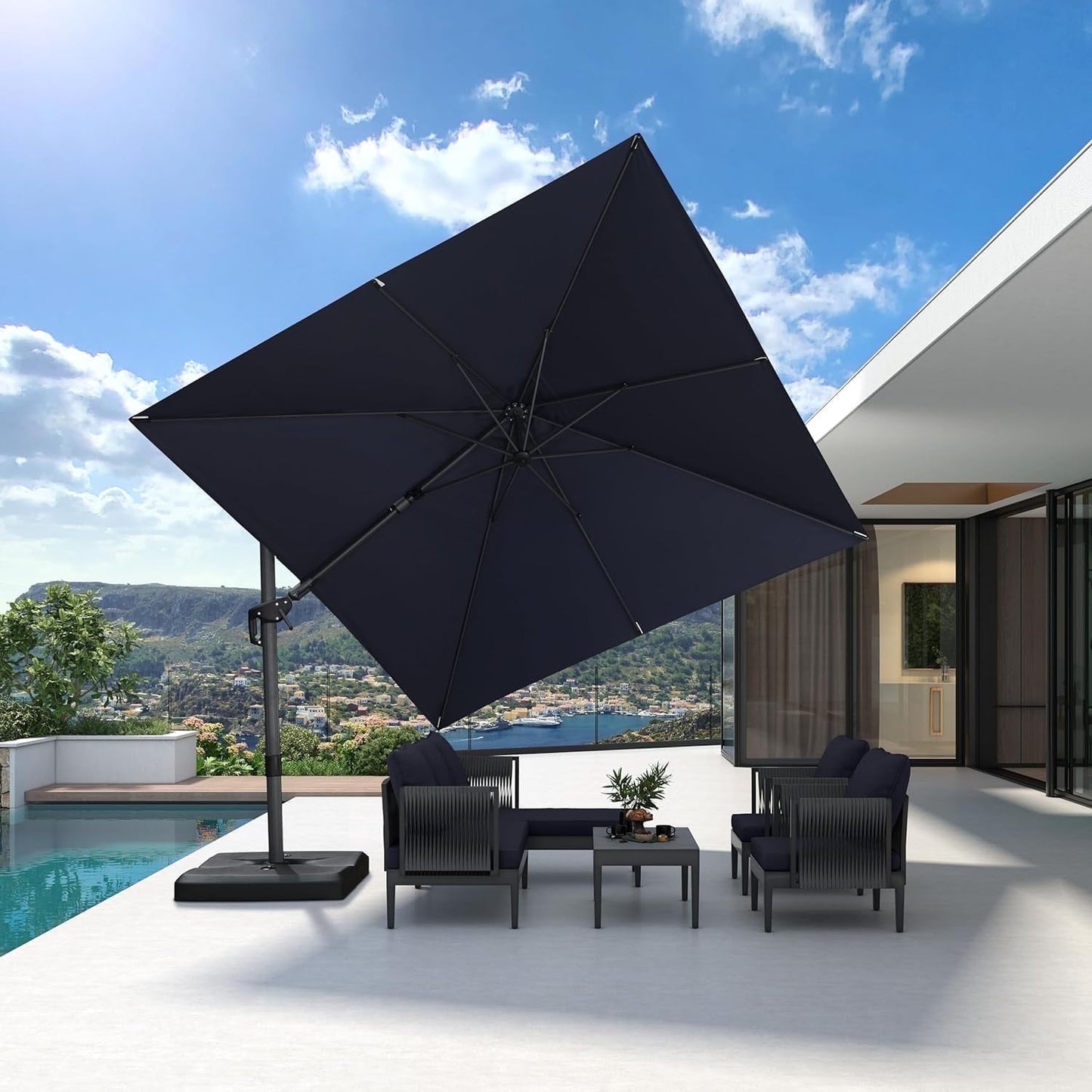 PURPLE LEAF 10x10 Ft Cantilever Umbrella Left-right Tilting Swivel Square Outdoor Patio Umbrella Large Offset Aluminum Umbrella with 360°Rotation Adjustable Pool Umbrella,Gray