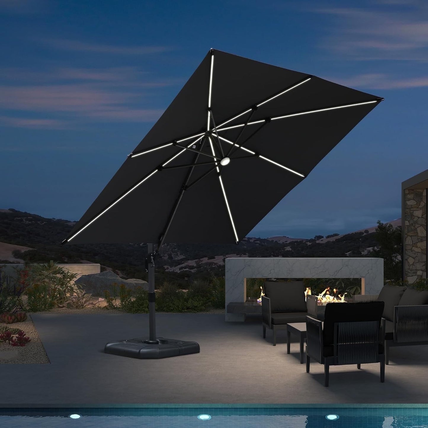 PURPLE LEAF 8x8 Ft Cantilever Umbrella Square Outdoor Patio Umbrella Large Offset Hanging Umbrella Aluminum Umbrella with 360°Rotation Adjustable Garden Pool Umbrella,Beige