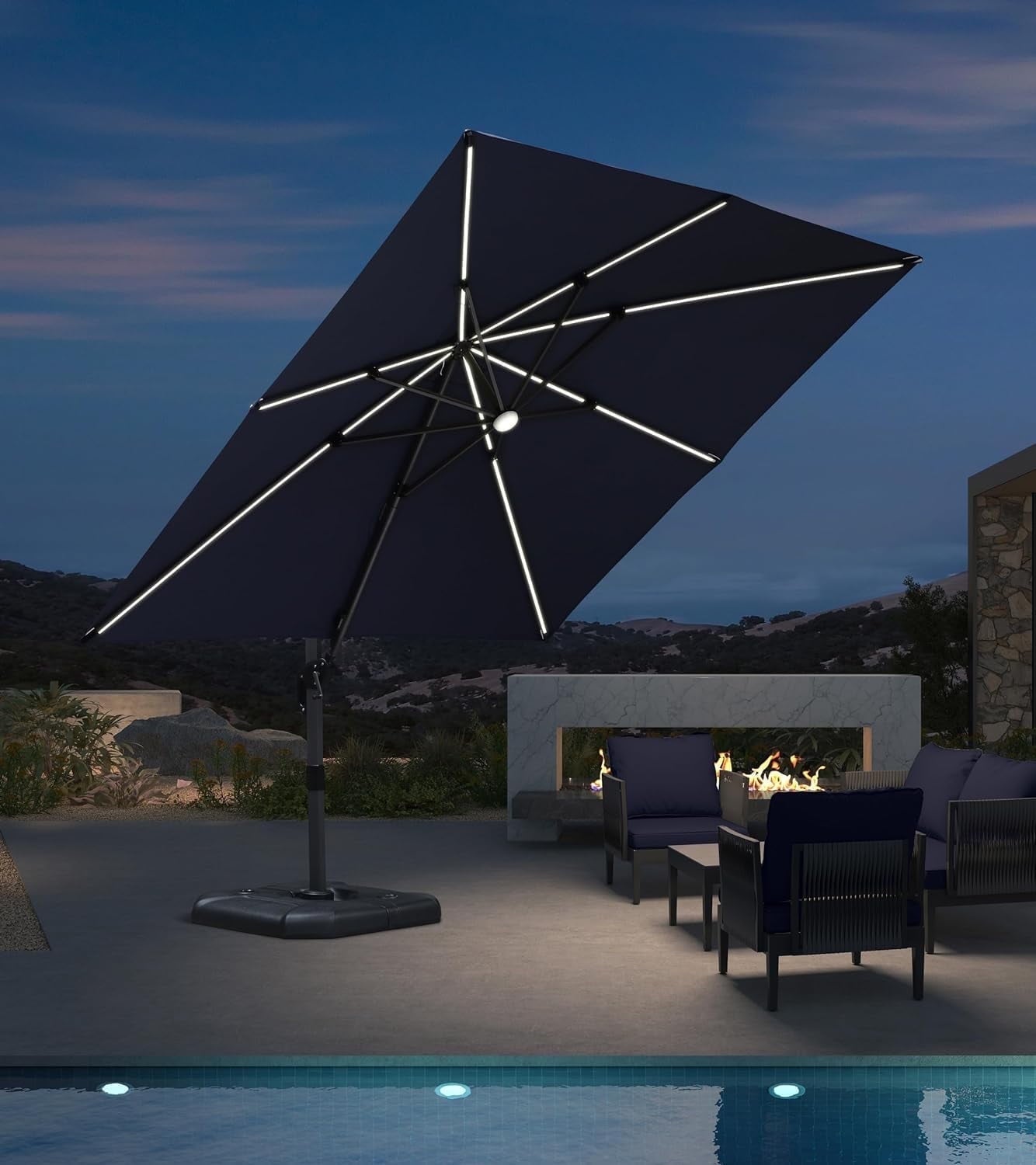 PURPLE LEAF 8x8 Ft Cantilever Umbrella Square Outdoor Patio Umbrella Large Offset Hanging Umbrella Aluminum Umbrella with 360°Rotation Adjustable Garden Pool Umbrella,Beige