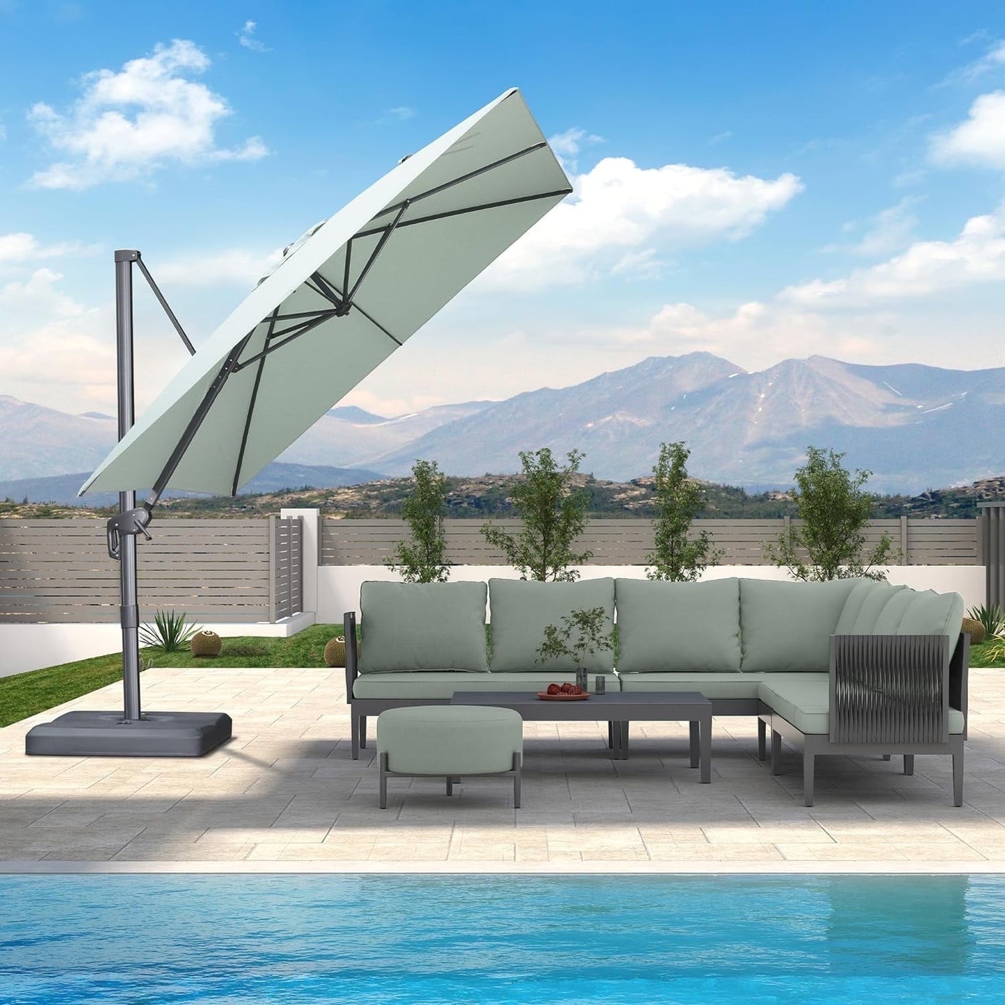 PURPLE LEAF 8 FT Patio Cantilever Umbrella Outdoor Offset Square Umbrella with 360-degree Rotation for Deck Pool Garden, Light Grey