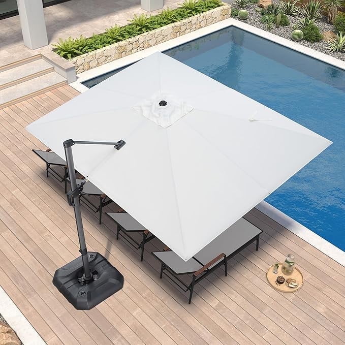 PURPLE LEAF 8x8 Ft Cantilever Umbrella Square Outdoor Patio Umbrella Large Offset Hanging Umbrella Aluminum Umbrella with 360°Rotation Adjustable Garden Pool Umbrella,Beige