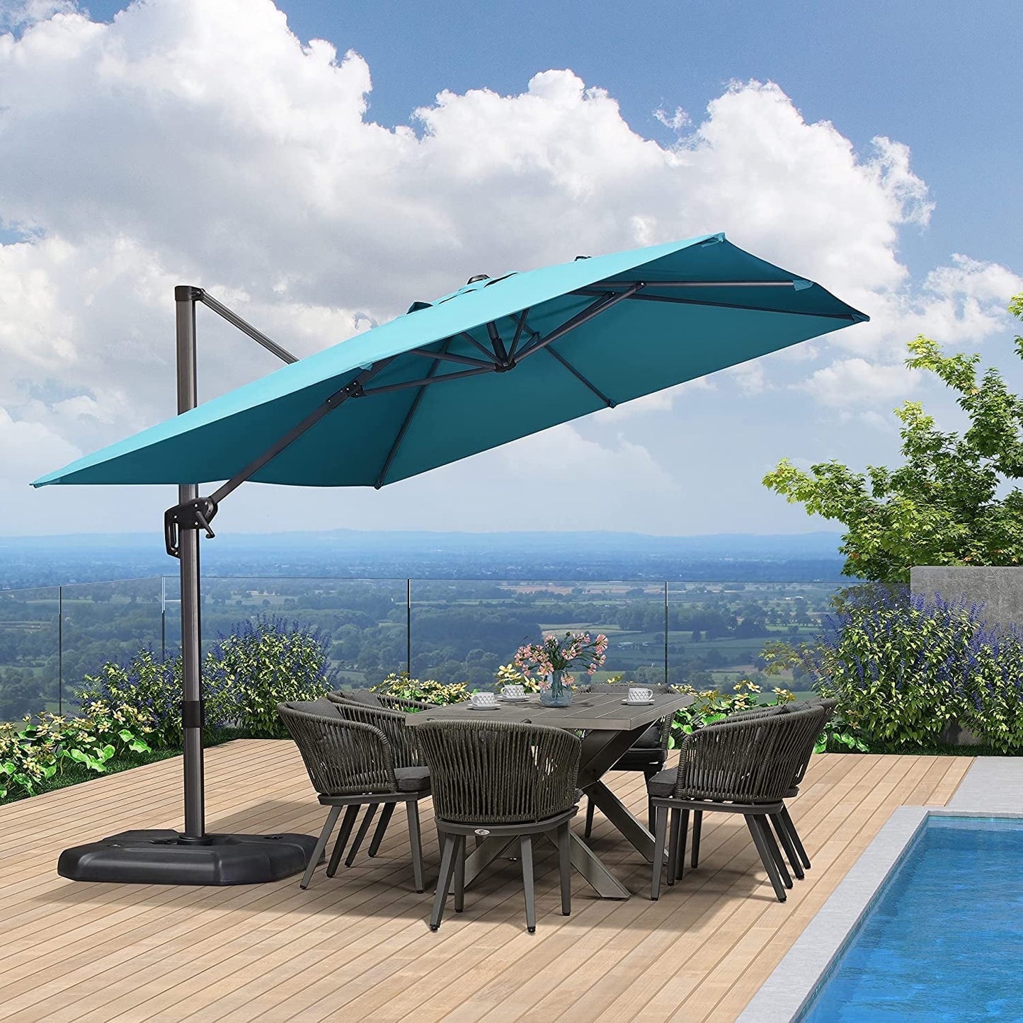 PURPLE LEAF 8x8 Ft Cantilever Umbrella Square Outdoor Patio Umbrella Large Offset Hanging Umbrella Aluminum Umbrella with 360°Rotation Adjustable Garden Pool Umbrella,Beige