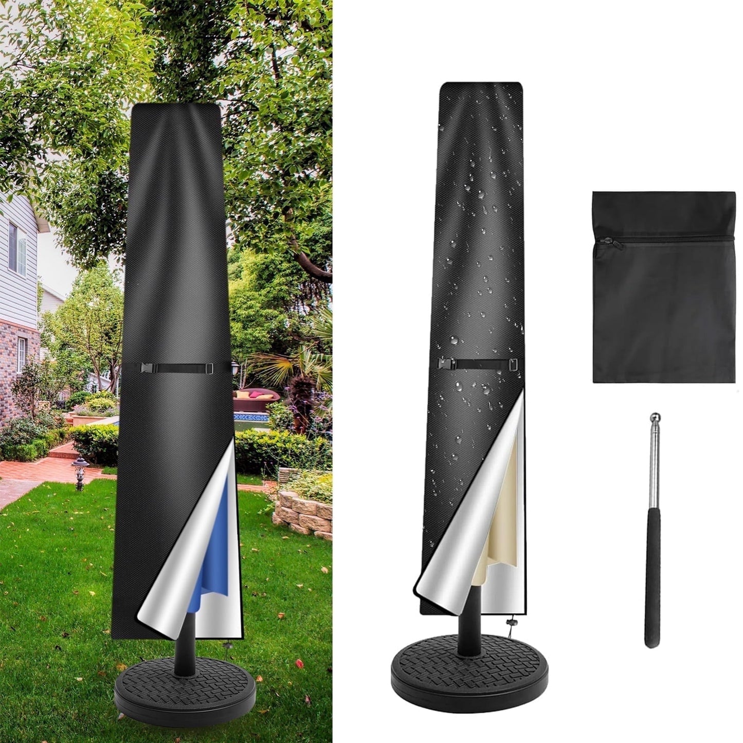Patio Umbrella Cover for 8ft to 11ft Garden Outdoor Umbrella with Zipper and Rod,Waterproof and Durable,Green