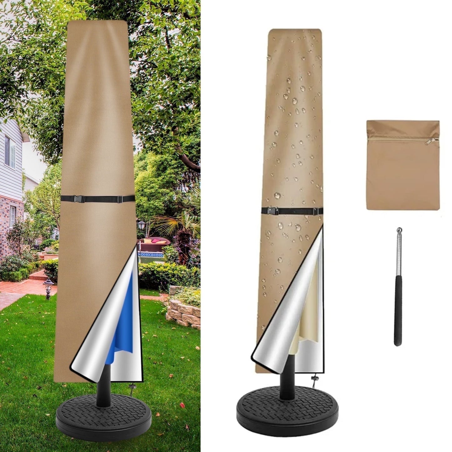 Patio Umbrella Cover for 8ft to 11ft Garden Outdoor Umbrella with Zipper and Rod,Waterproof and Durable,Green