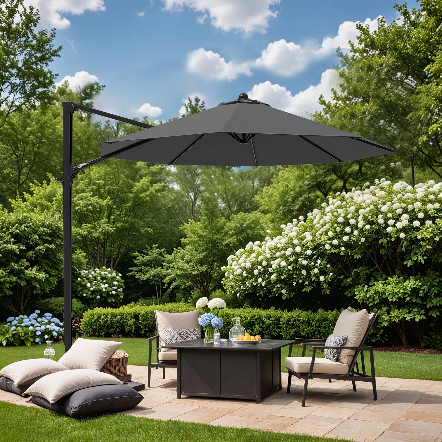 Patiowell 10FT Outdoor Patio Umbrella, 360° Rotation, Crank Open & Tilt, Black