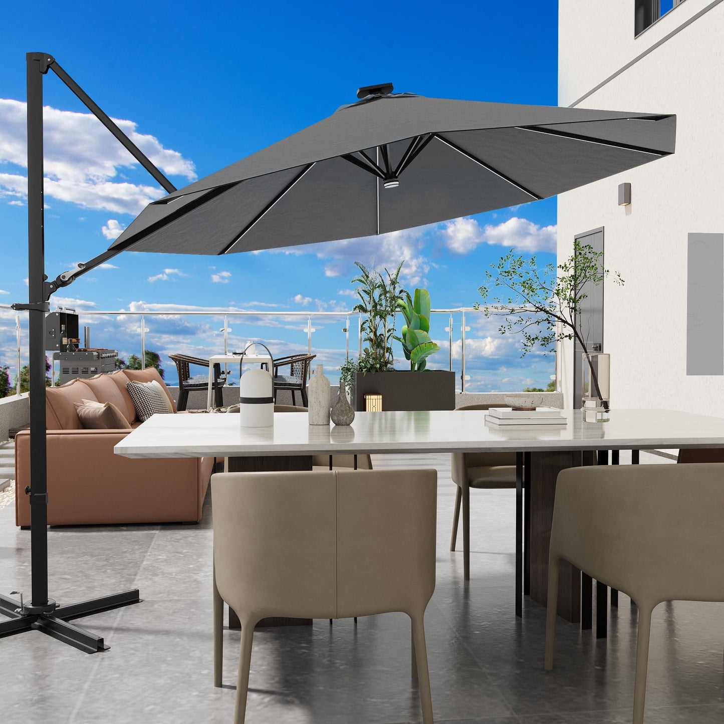 Patiowell 10FT Outdoor Patio Umbrella, 360° Rotation, Crank Open & Tilt, Black