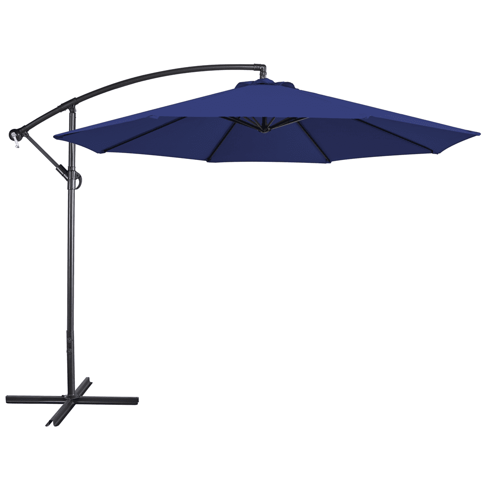 Renwick 10 Ft Patio Offset Umbrella with Crank and Base Stand, Navy Blue