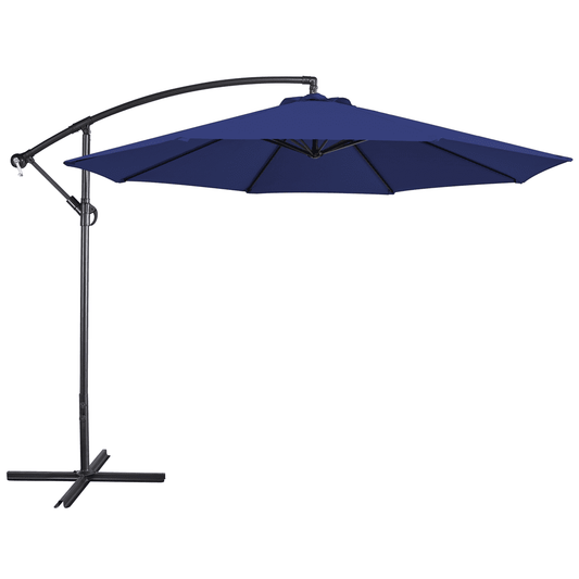 Renwick 10 Ft Patio Offset Umbrella with Crank and Base Stand, Navy Blue