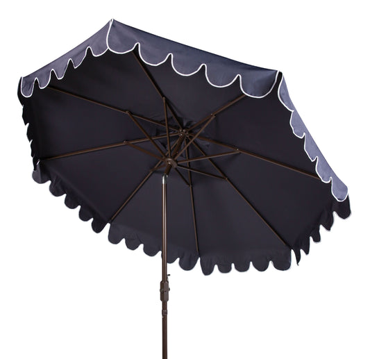 SAFAVIEH Outdoor Collection Venice Single Scallop 9-Foot Tilt Umbrella Navy/White
