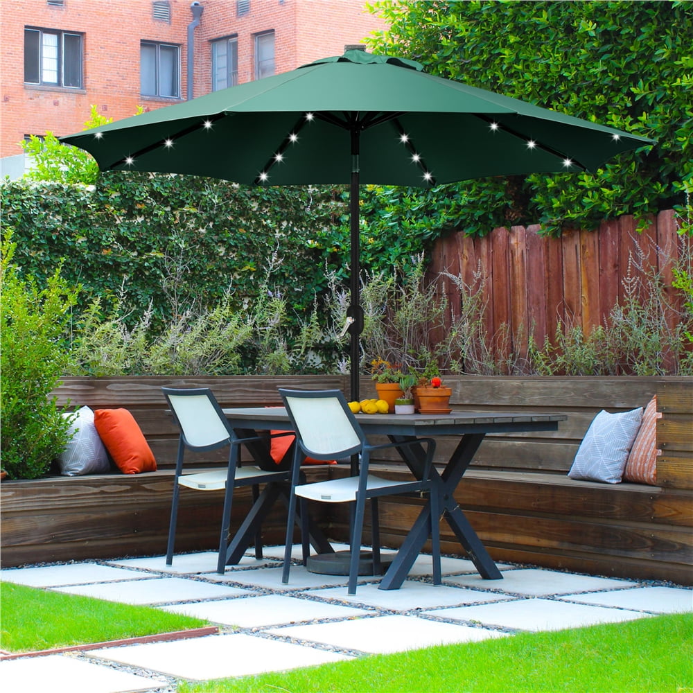 Alden Design 7.5ft Standard Patio Umbrella with LED Lights, Tan