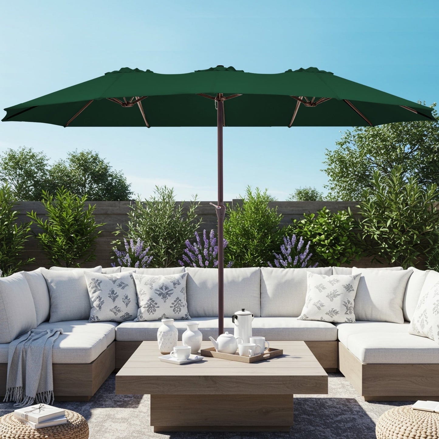 JUSTLET 15ft Rectangular Outdoor Patio Umbrella Double-Sided Twin Large Patio Umbrella with Crank，Black