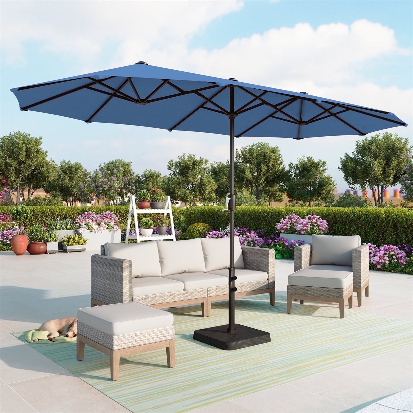 Summit Living 13 ft Large Patio Umbrella Double-Sided Rectangular Outdoor Market Table Umbrella for Outside – Beige