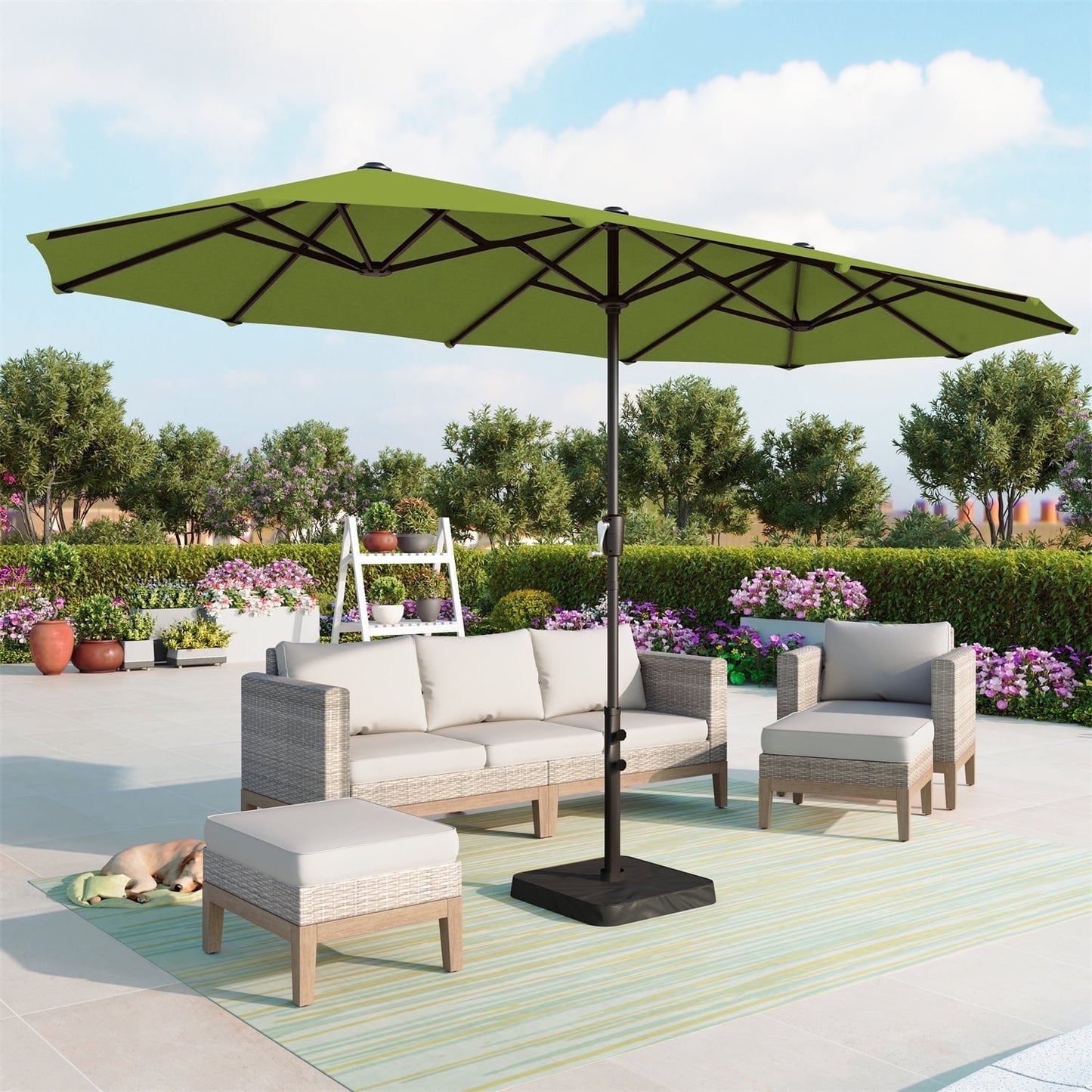 Summit Living 13 ft Large Patio Umbrella Double-Sided Rectangular Outdoor Market Table Umbrella for Outside – Beige