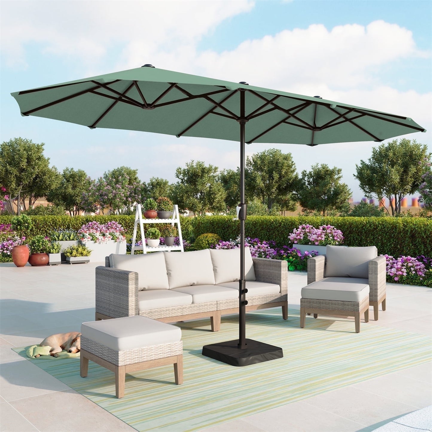 Summit Living 13 ft Large Patio Umbrella Double-Sided Rectangular Outdoor Market Table Umbrella for Outside – Beige