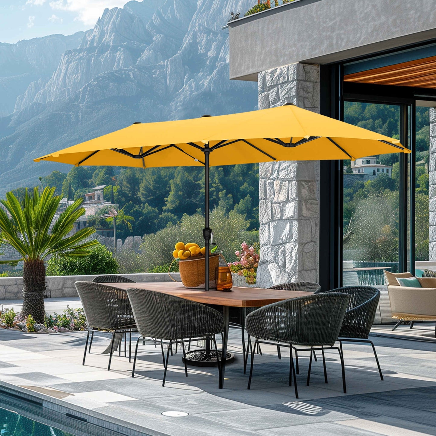 Summit Living 13 ft Large Patio Umbrella Double-Sided Rectangular Outdoor Market Table Umbrella for Outside – Beige