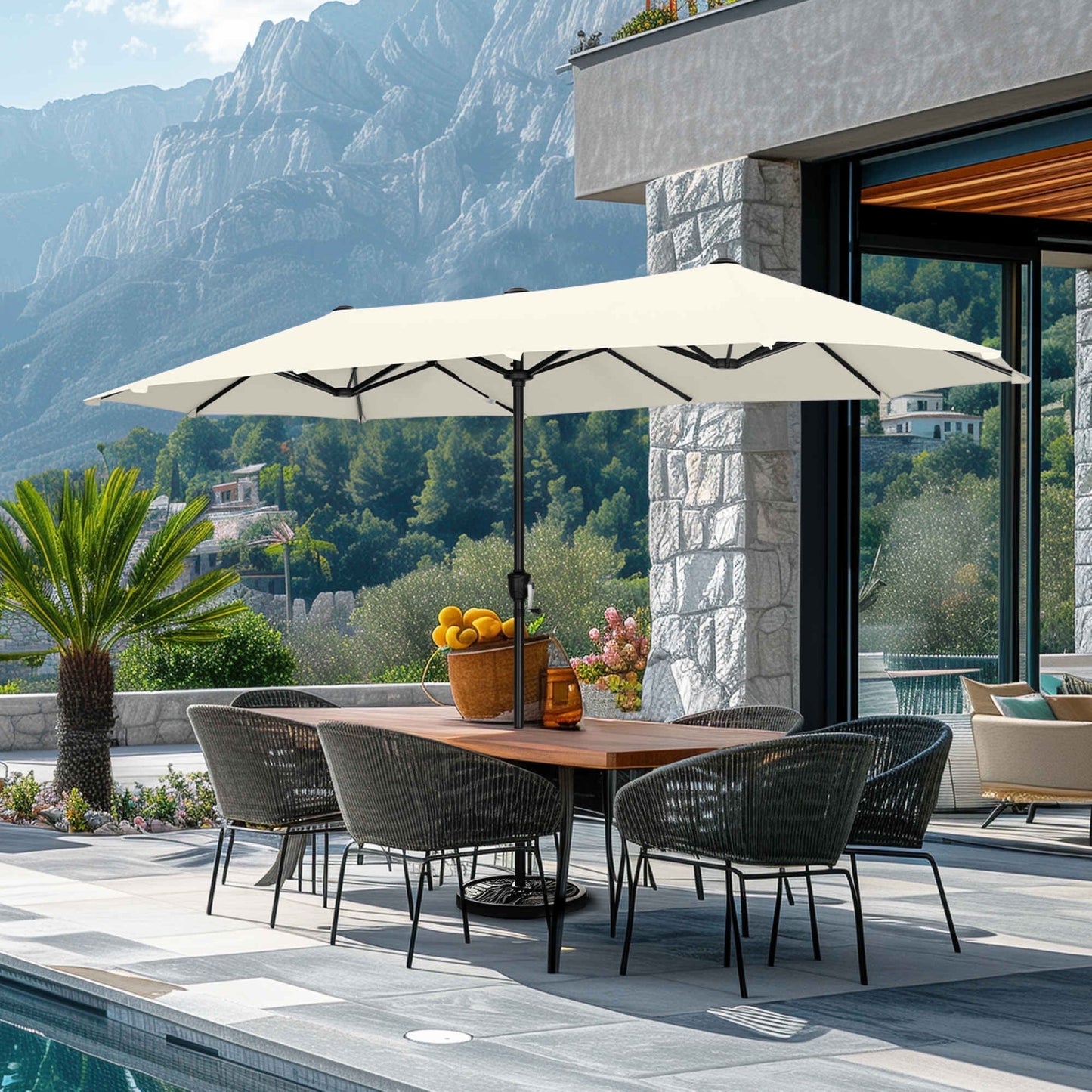 Summit Living 13 ft Large Patio Umbrella Double-Sided Rectangular Outdoor Market Table Umbrella for Outside – Beige