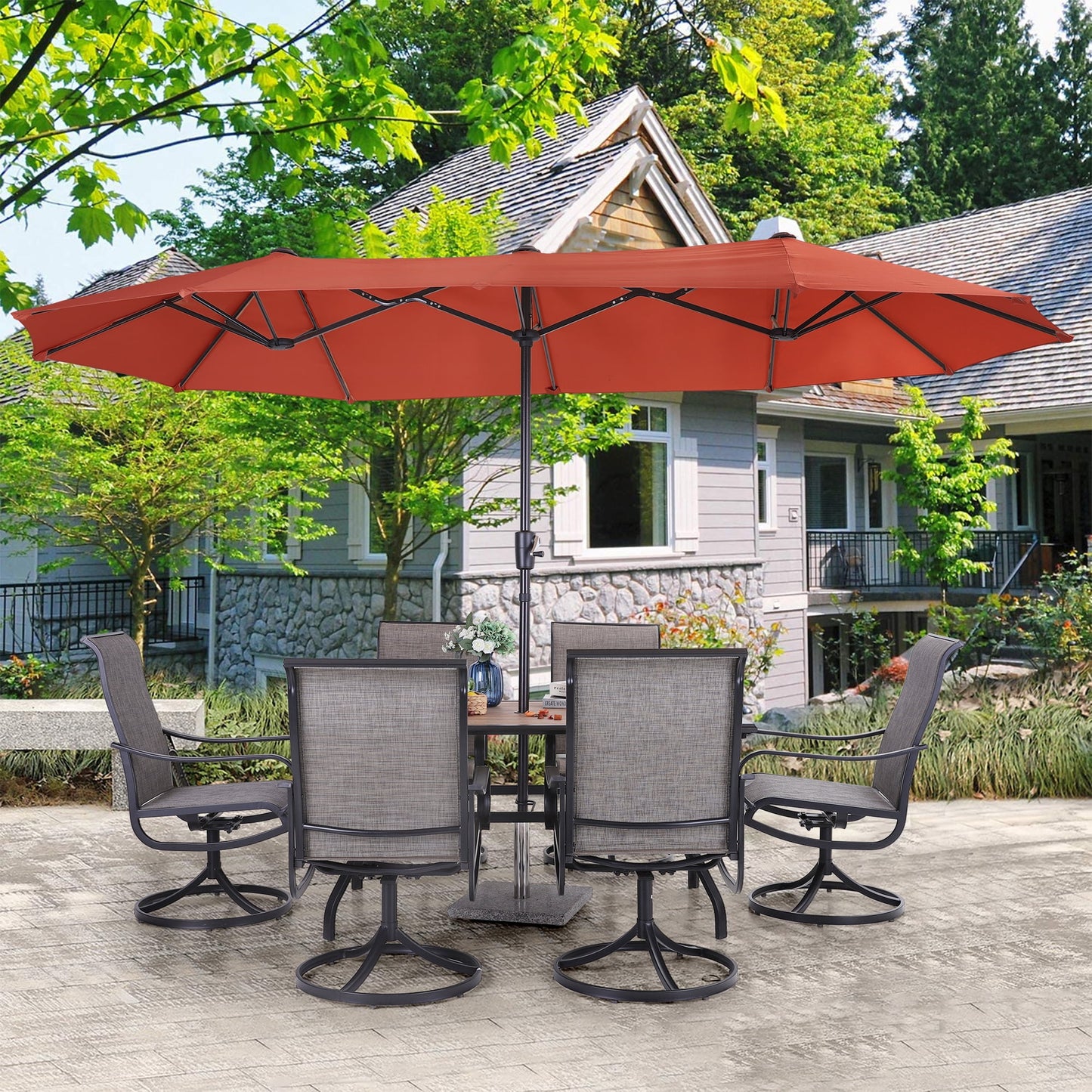 Summit Living 13 ft Large Patio Umbrella Double-Sided Rectangular Outdoor Market Table Umbrella for Outside – Beige